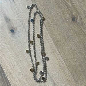 Tory Burch Elegant Silver and Gold Chain charm Necklace